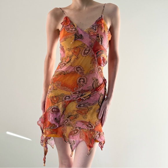 Vintage 100% silk ombre paisley asymmetrical dress - Picture 3 of 3